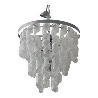 Contemporary Transparent and White "Ricci" Murano Glass Chandelier