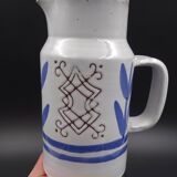 Enamelled terracotta pitcher, bird decoration engraved by Michel Barbier, Vallauris circa 1970