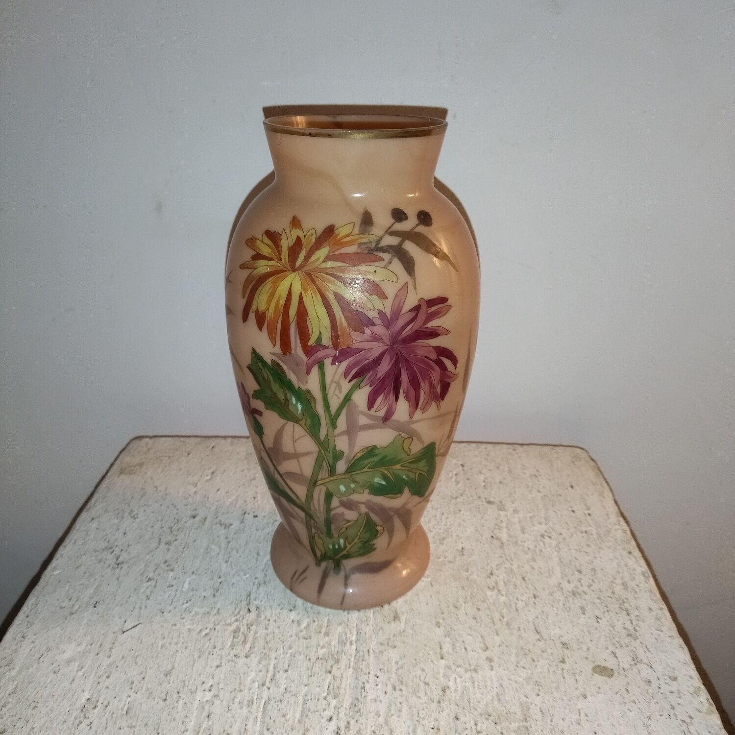 Art-Nouveau enamelled marble glass vase