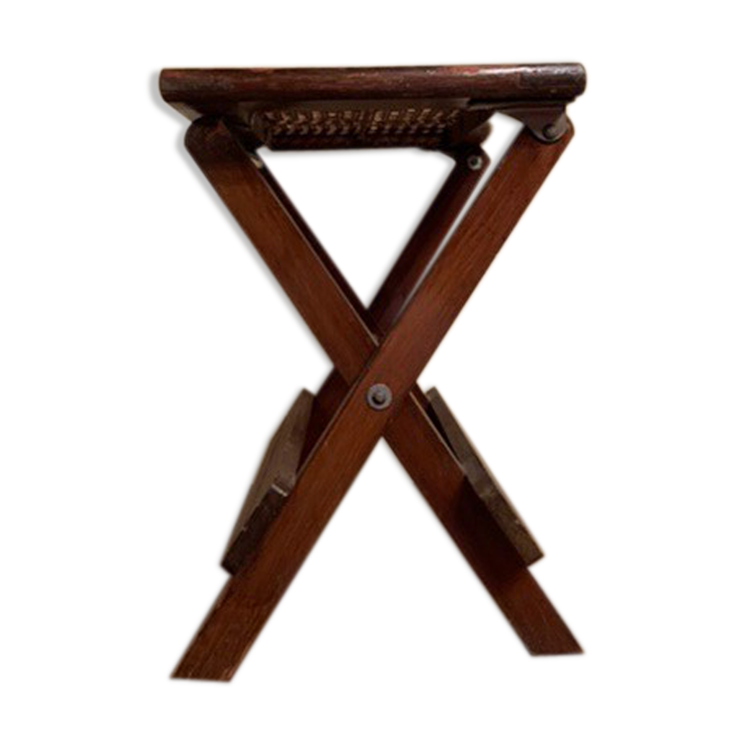 Wooden and rattan tabouret
