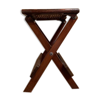 Wooden and rattan tabouret