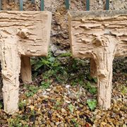 Pair of cement planters in faux wood finish