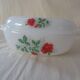 Flat oval casserole oven flowers red pinks 376112 arcopal france