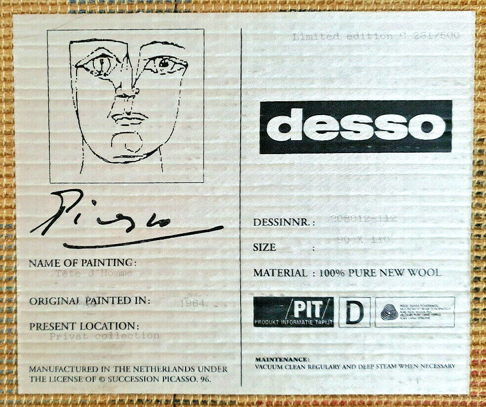 Pablo Picasso Wall Rug for Desso Men's Head Limited Edition N°231/500 1964