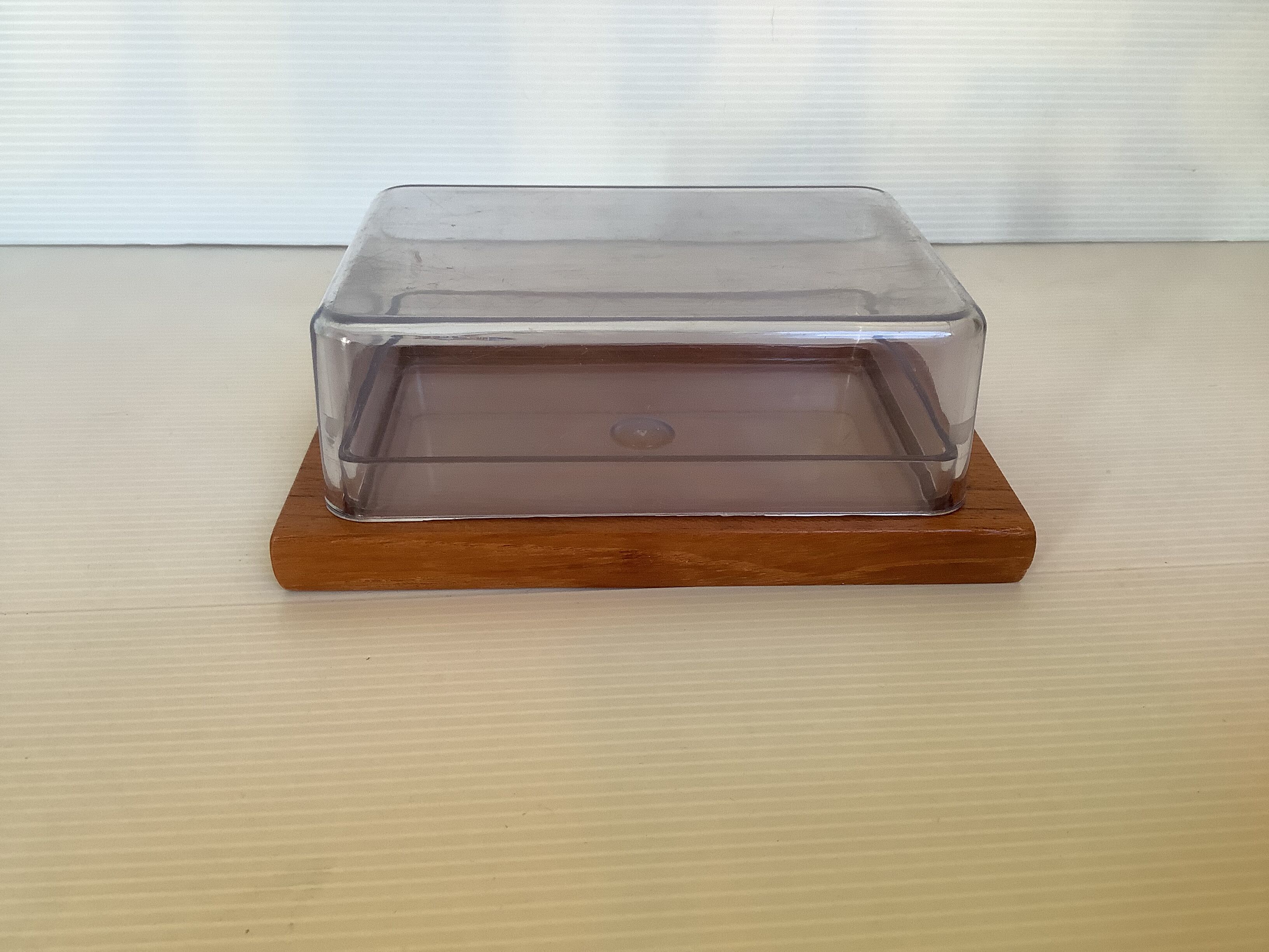 Teak and plastic butter dish