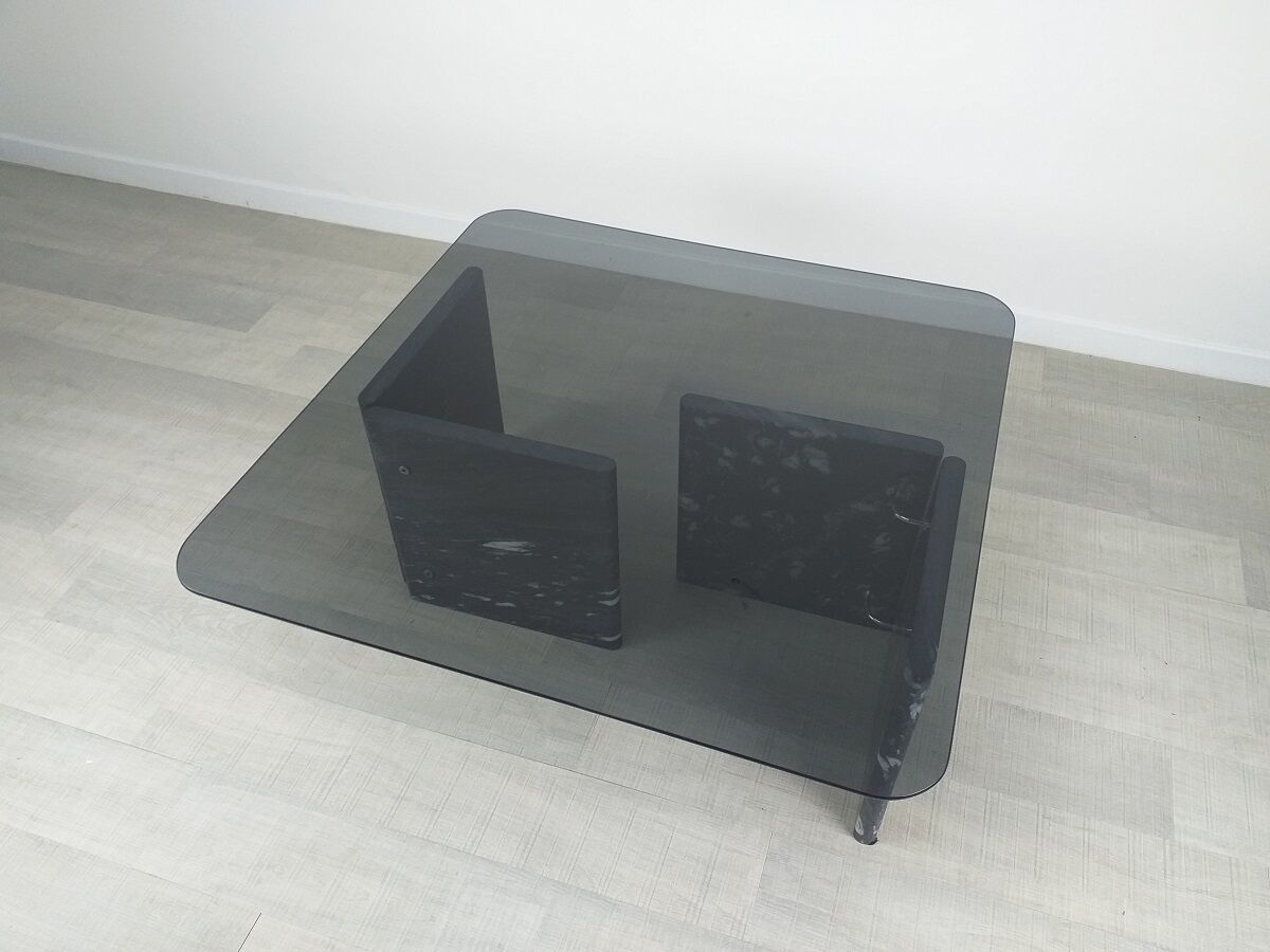 Table basse design années 80 vintage marbre verre