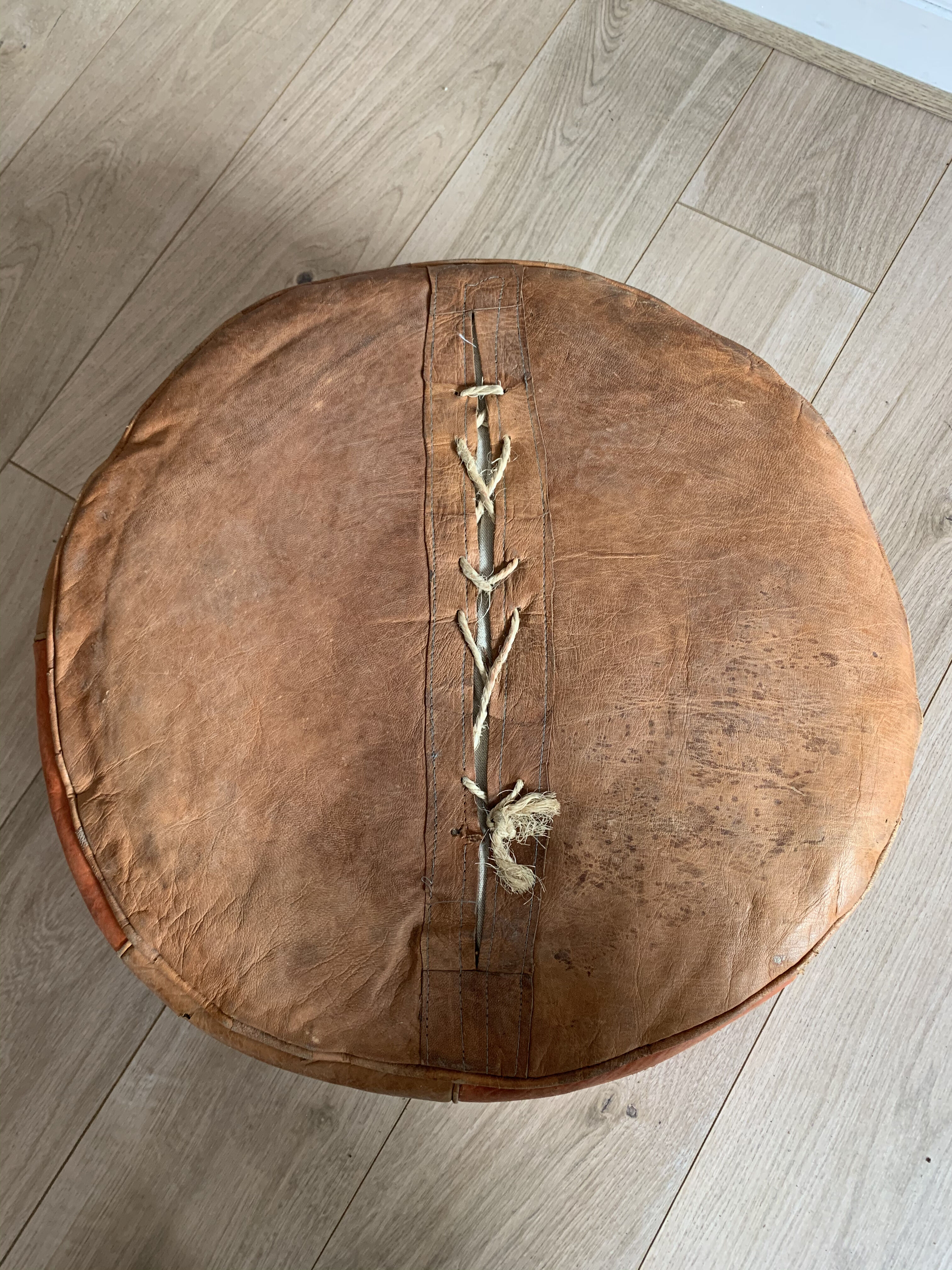 Moroccan leather pouf