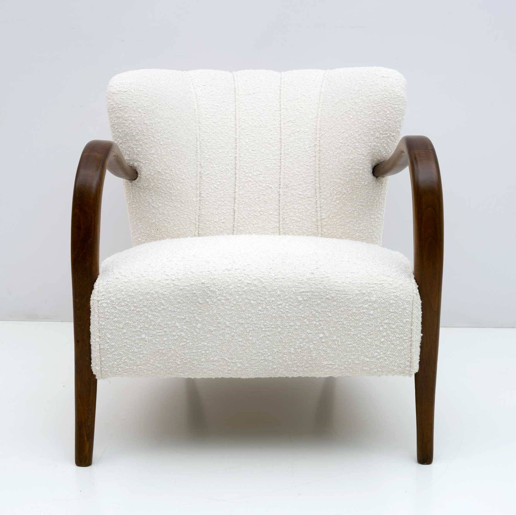 Malatesta and Masson Art Déco Style Italian Walnut and Bouclé Armchair, 50