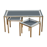 Bamboo brass and smoked glass trio of tables