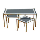Tables gigognes en bamboo et laiton avec plateau en verre