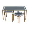 Tables gigognes en bamboo et laiton avec plateau en verre