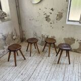 Pine stools with curved seat from the 50s
