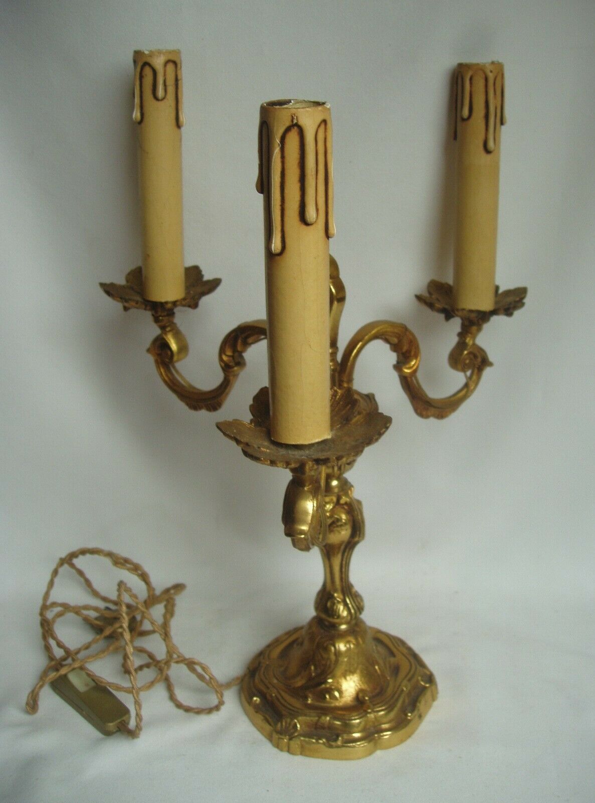 Pair of 3-light bronze Louis XV style table lamps