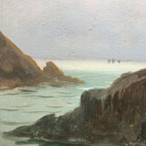 Magnificent painting HSC Marine Quiberon 1919 seaside Brittany sailboats