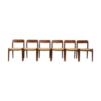 Set of 6 dining chairs, model 75 by Niels O. Møller in teak and paper cord