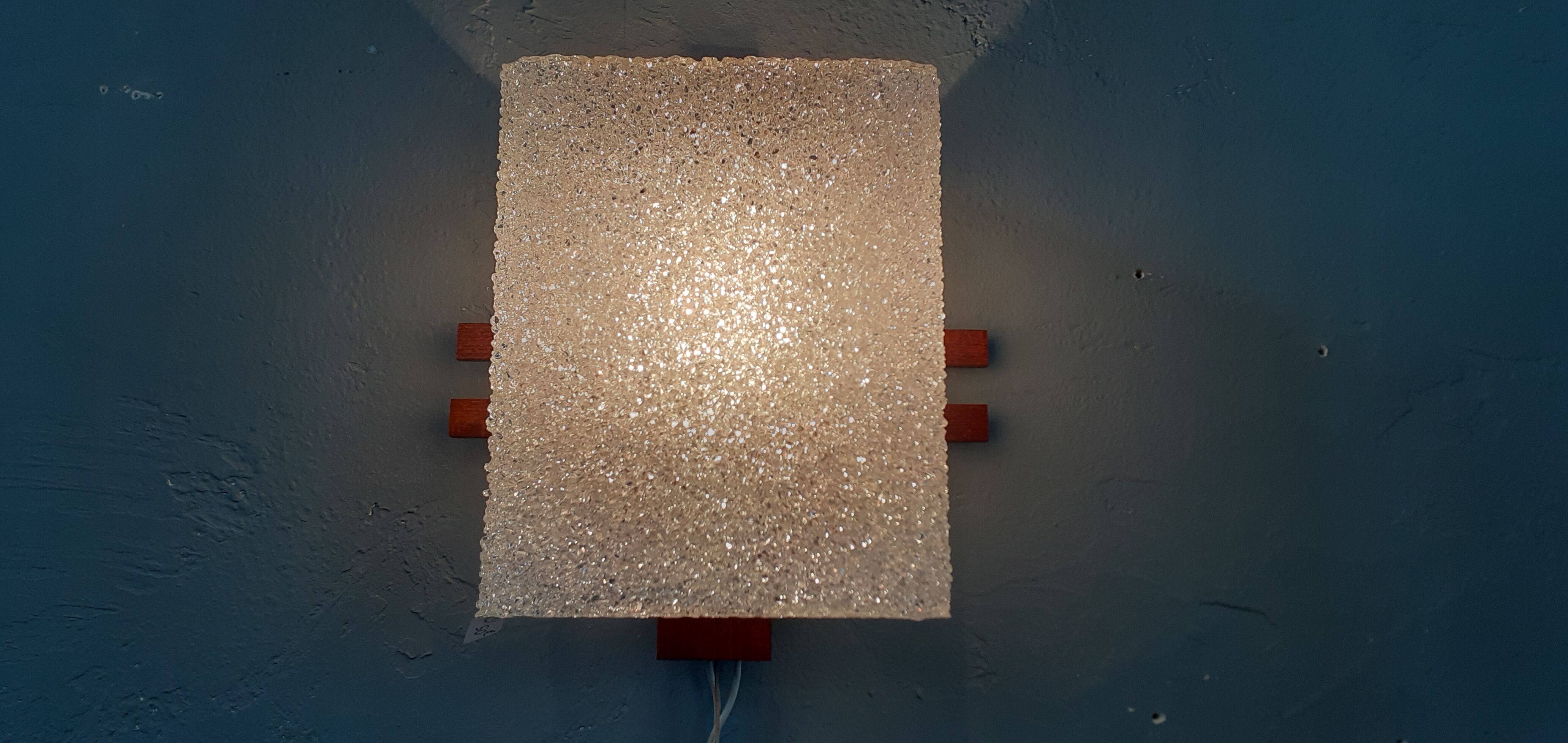 Pair of wall lamps 60s Scandinavian style teak and plexis granite