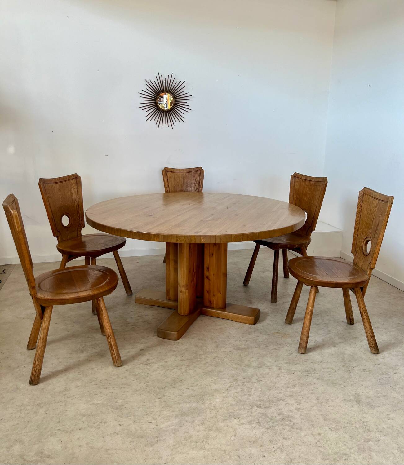 Large solid wood table 140 cm, vintage Scandinavian 70s design