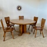 Large solid wood table 140 cm, vintage Scandinavian 70s design