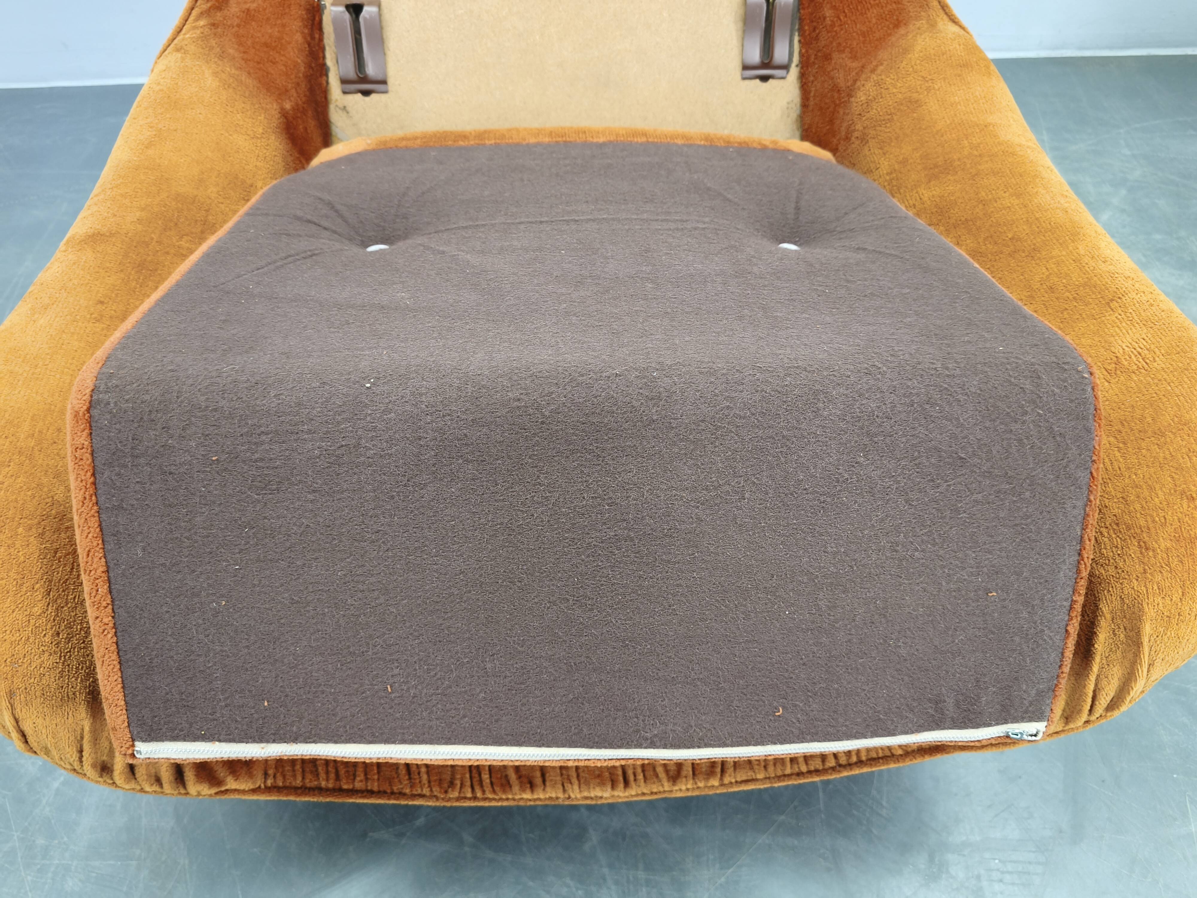 Pair of Italian Space Age Lounge Chairs, Orange Upholstery, 1970s