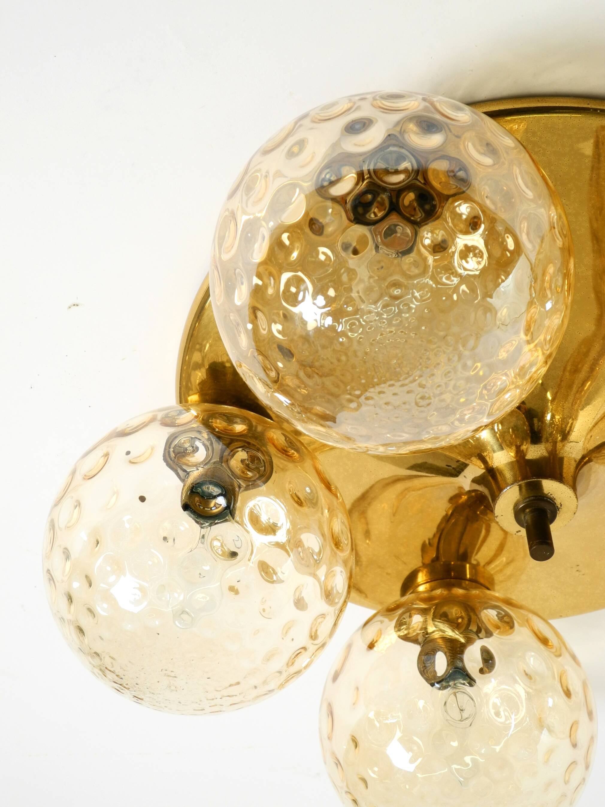 1960s Space Age brass ceiling lamp with 5 glass balls