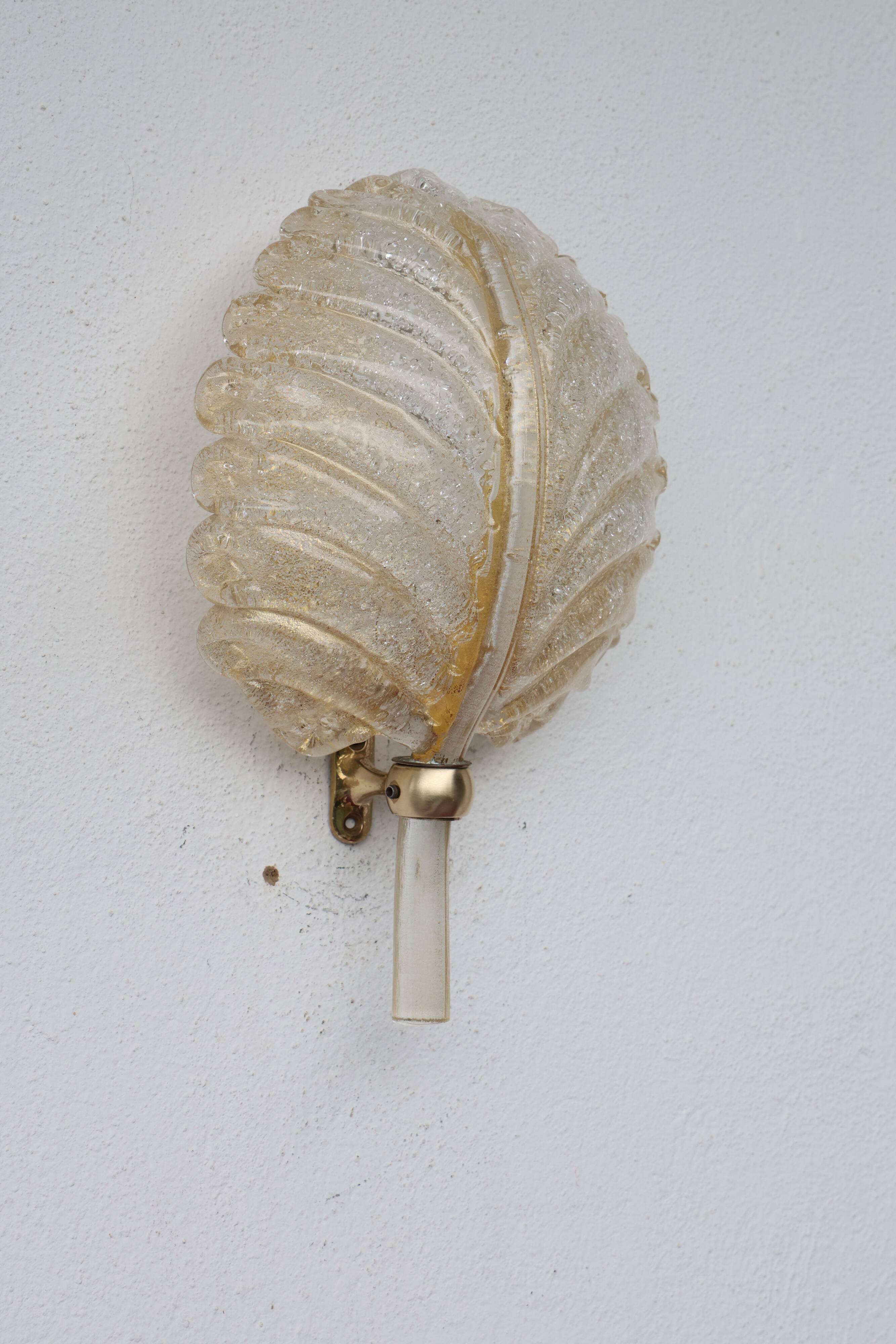 Barovier & Toso Murano Gold Glass and Brass Wall Light, Italy, 1960s