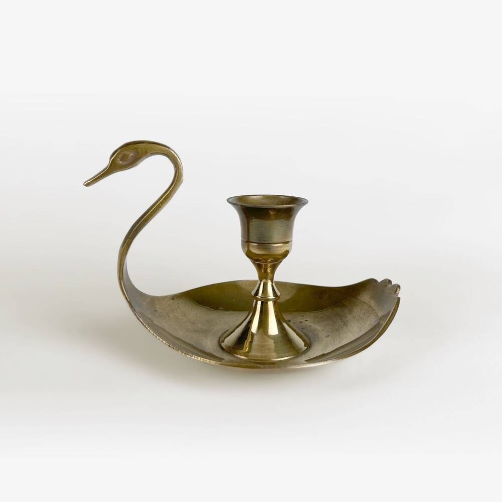 Brass swan cellar rat candle holder