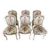 6 chaises de style Louis XV en bois sculpté crème et tapisserie fl