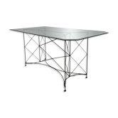 Table à manger, bureau en fil d'acier et rotin, Japon, années 1980