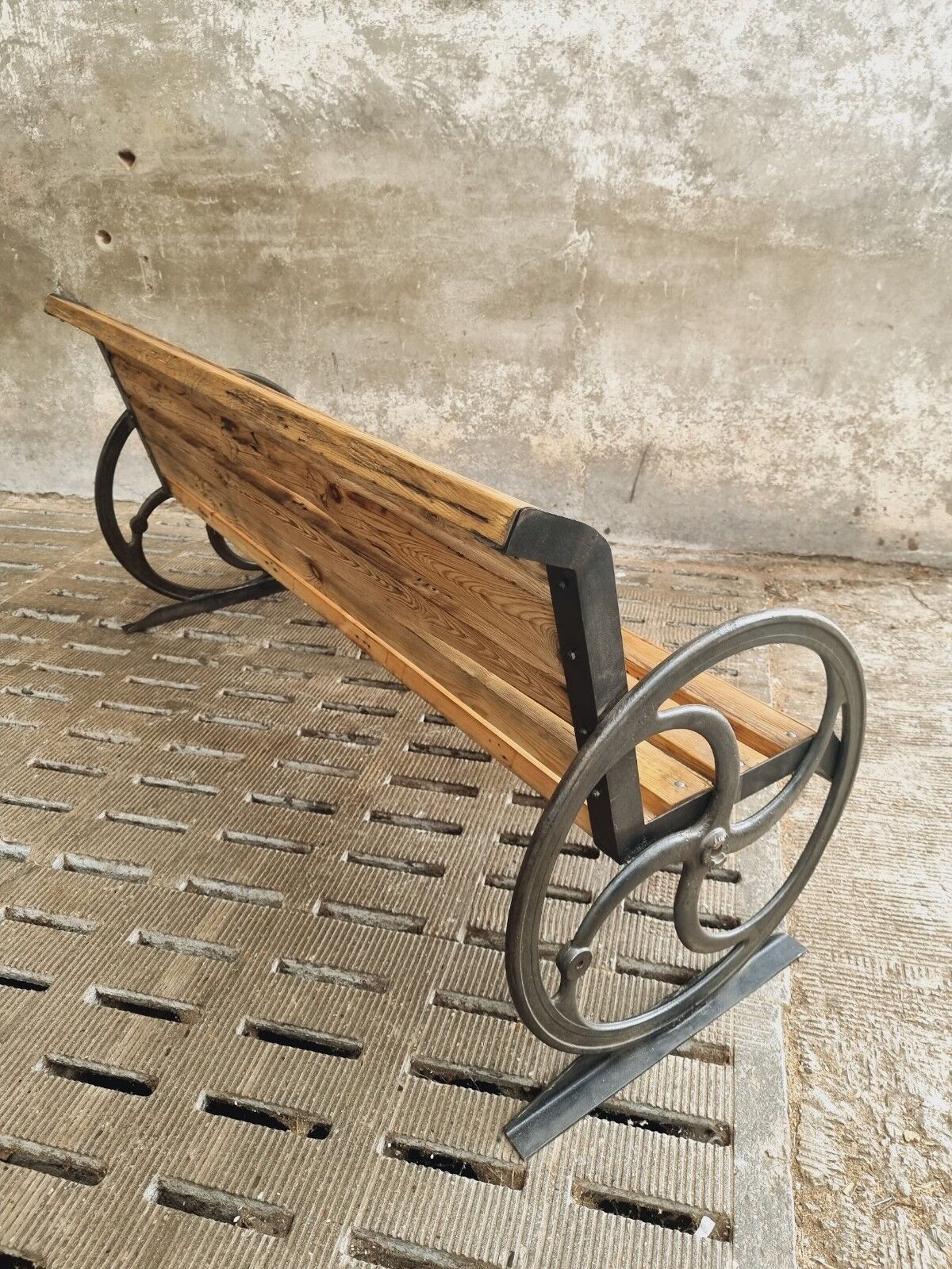 Antique garden bench cast iron with old beams 210 cm