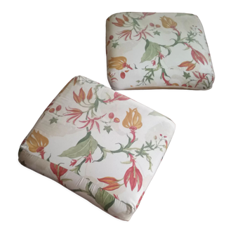 Paire de poufs tissu fleuri