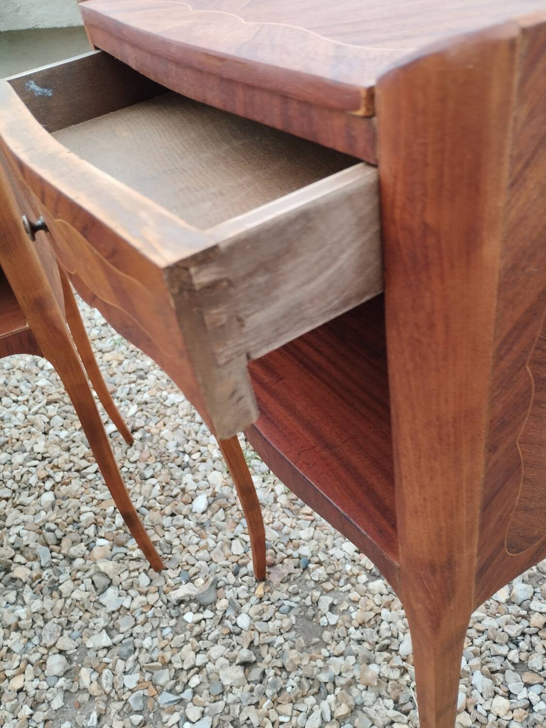Pair of Louis XVI style marquetry bedside tables