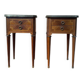 Paire de tables de chevet Style Louis XVI – Maison Gouffé – Marqueterie & Marbre