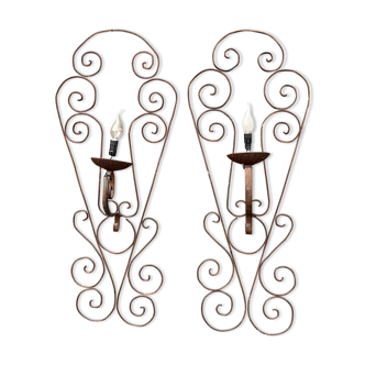 Pair of wrought iron wall lamps.