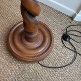 Turned wood floor lamp