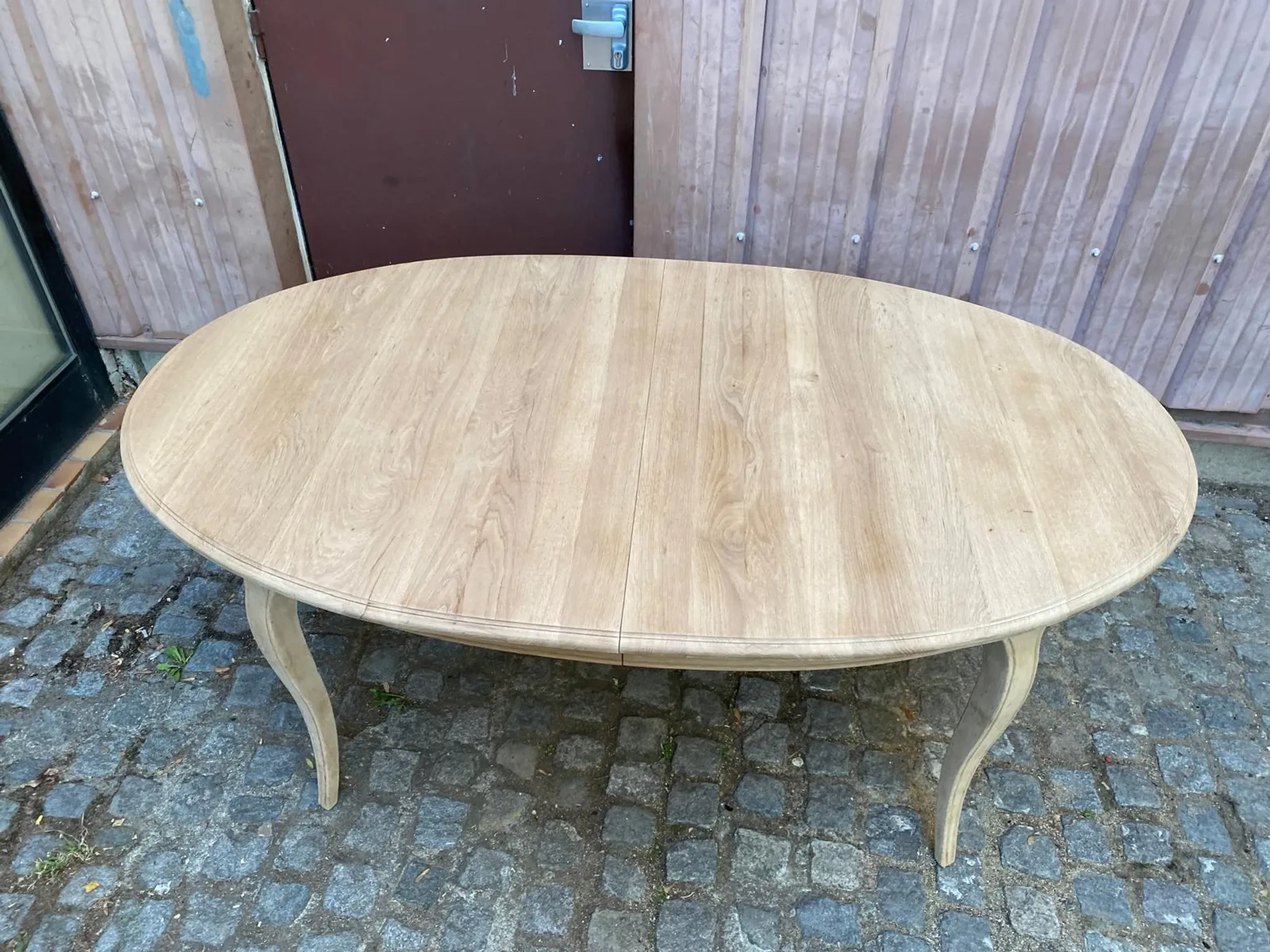 Louis XV oval extendable dining table stripped in solid oak 260cm 1970