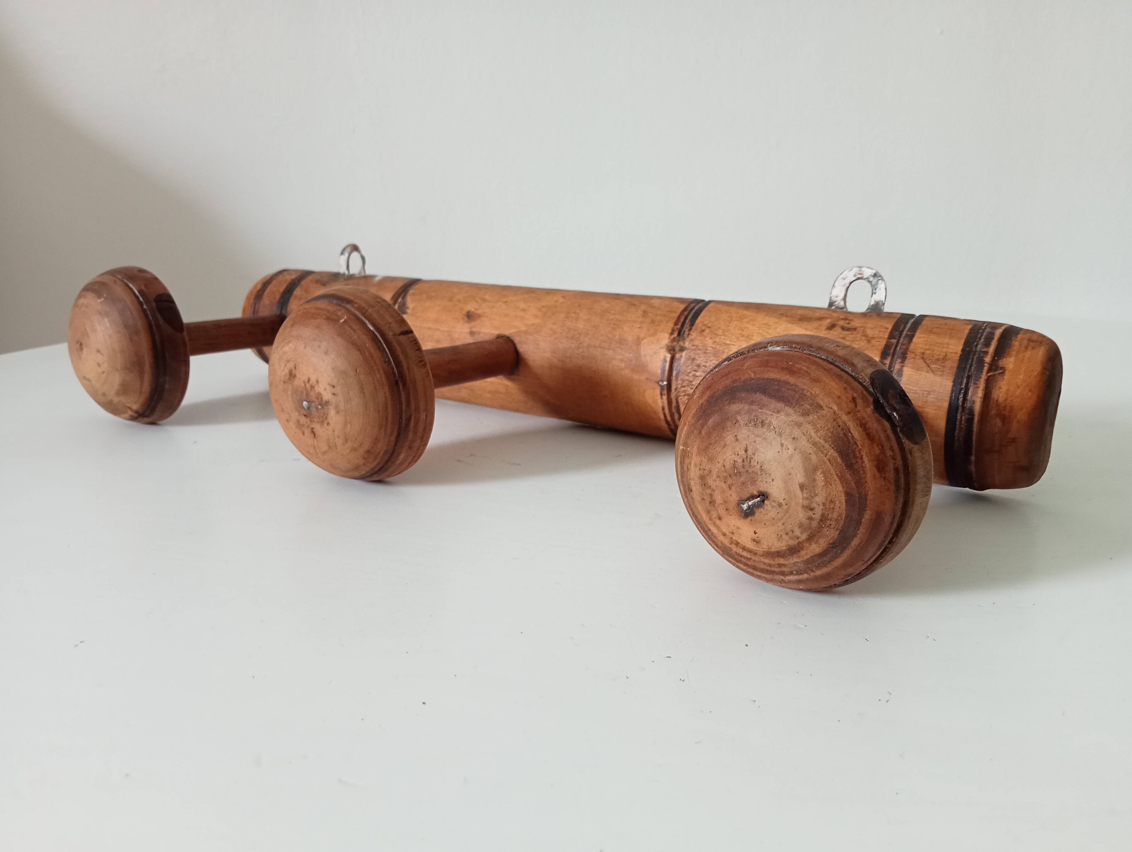 Antique folk art wall coat rack from the 50s