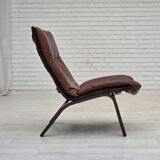 1970s, Danish loungechair by Farstrup, leather, canvas, bent wood.