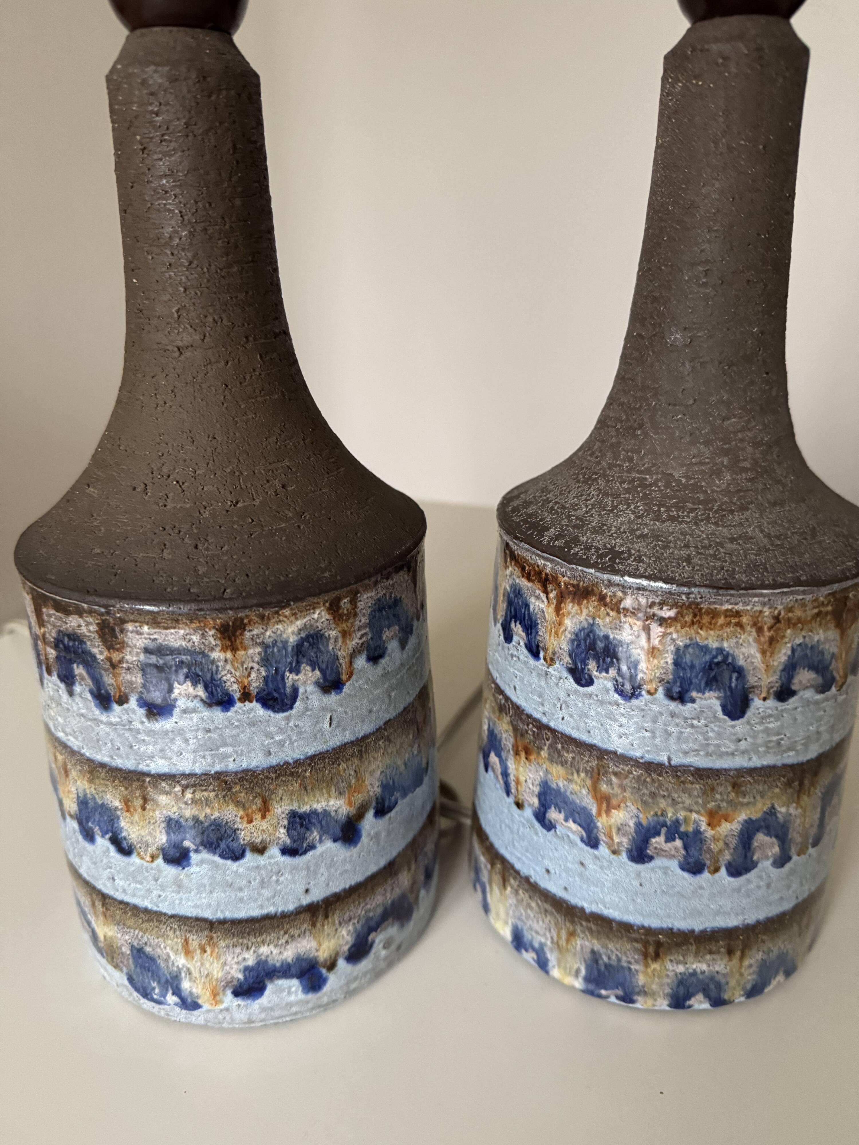 Pair JETTE HELLERØE table lamps/ lampfoot, ceramic danish, vintage 70s