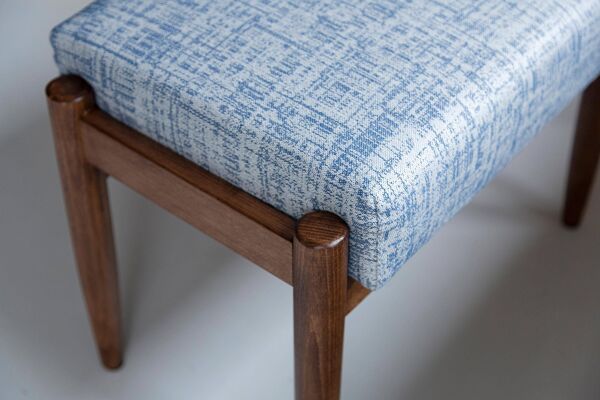 Paire de tabourets vintage en lin blanc et bleu du milieu du siècle, Edmund Homa, années 1960