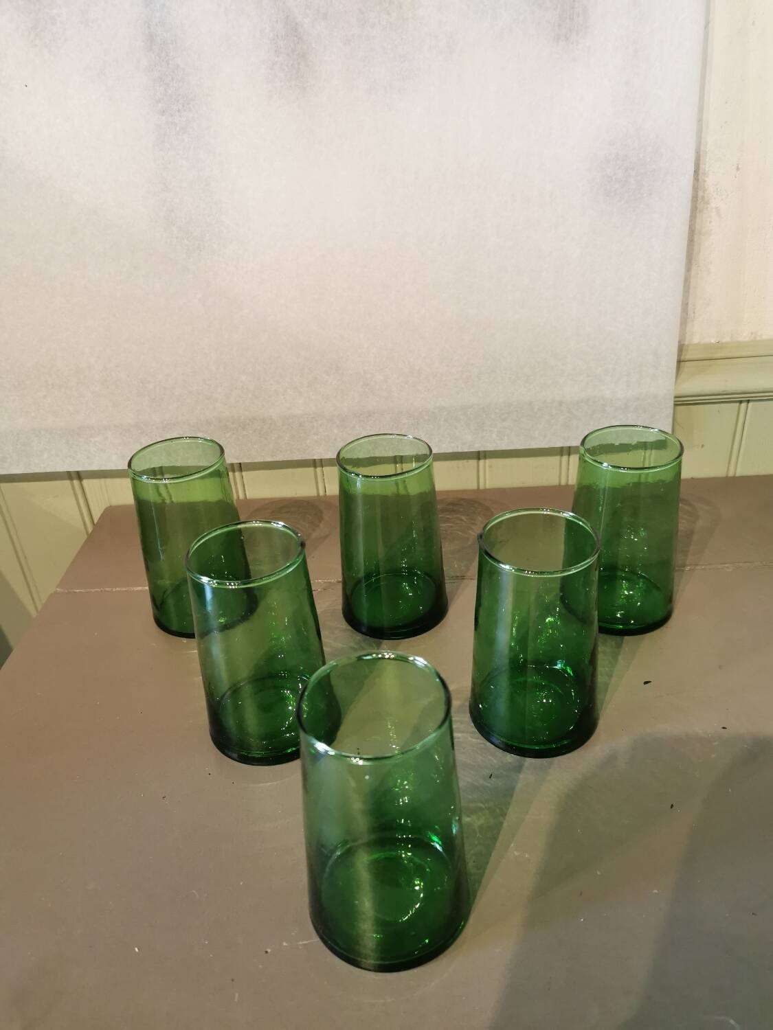 6 large green Beldi glasses