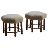 Pair of Danish oak stools from the mid-century with hexagonal seat and turned legs, 1950s.