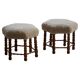 Pair of Danish oak stools from the mid-century with hexagonal seat and turned legs, 1950s.