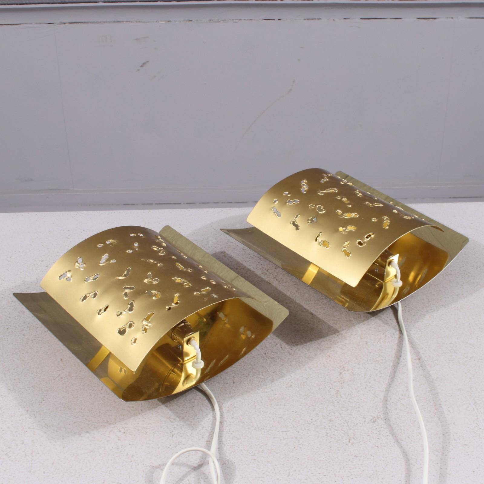 Mid-Century Modern Brutalist Brass Wall Lamps from Boréns, Set of 2, 1970s