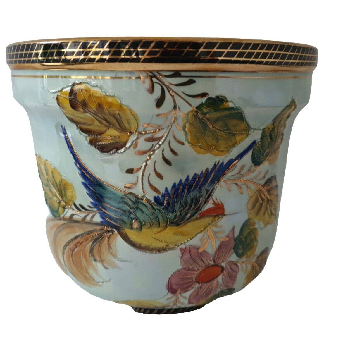 Magnificent Cache Pot Decorations Painted Bird Contour Grainy Relief Gilding Spoiler