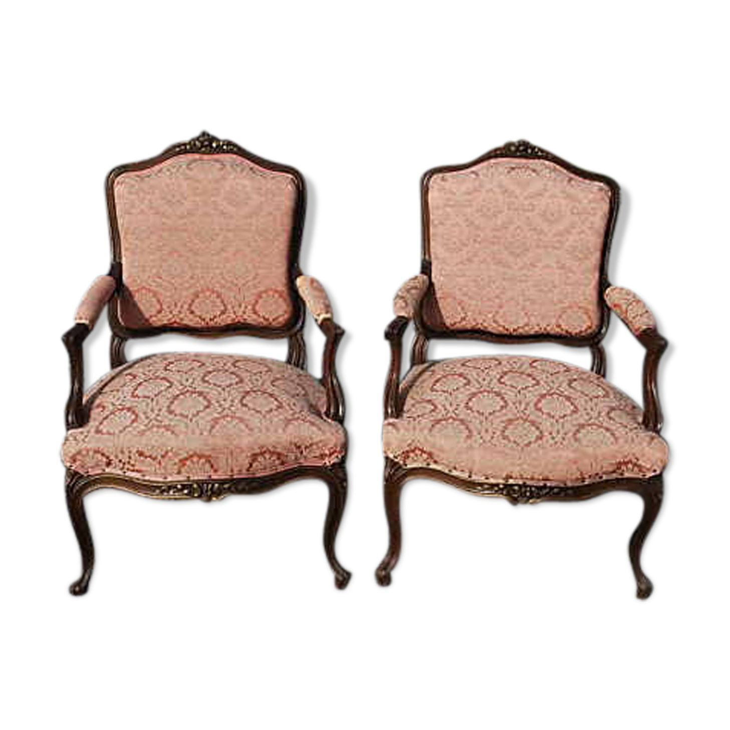 Bergères style Louis XV armchairs in Walnut