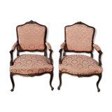 Fauteuils bergères style Louis XV en noyer