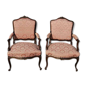 Fauteuils bergères style Louis XV en noyer