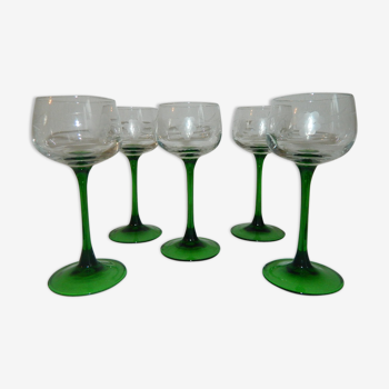 Set de 5 verres taillé à vin blanc d'Alsace motif grappe Luminarc  vintage