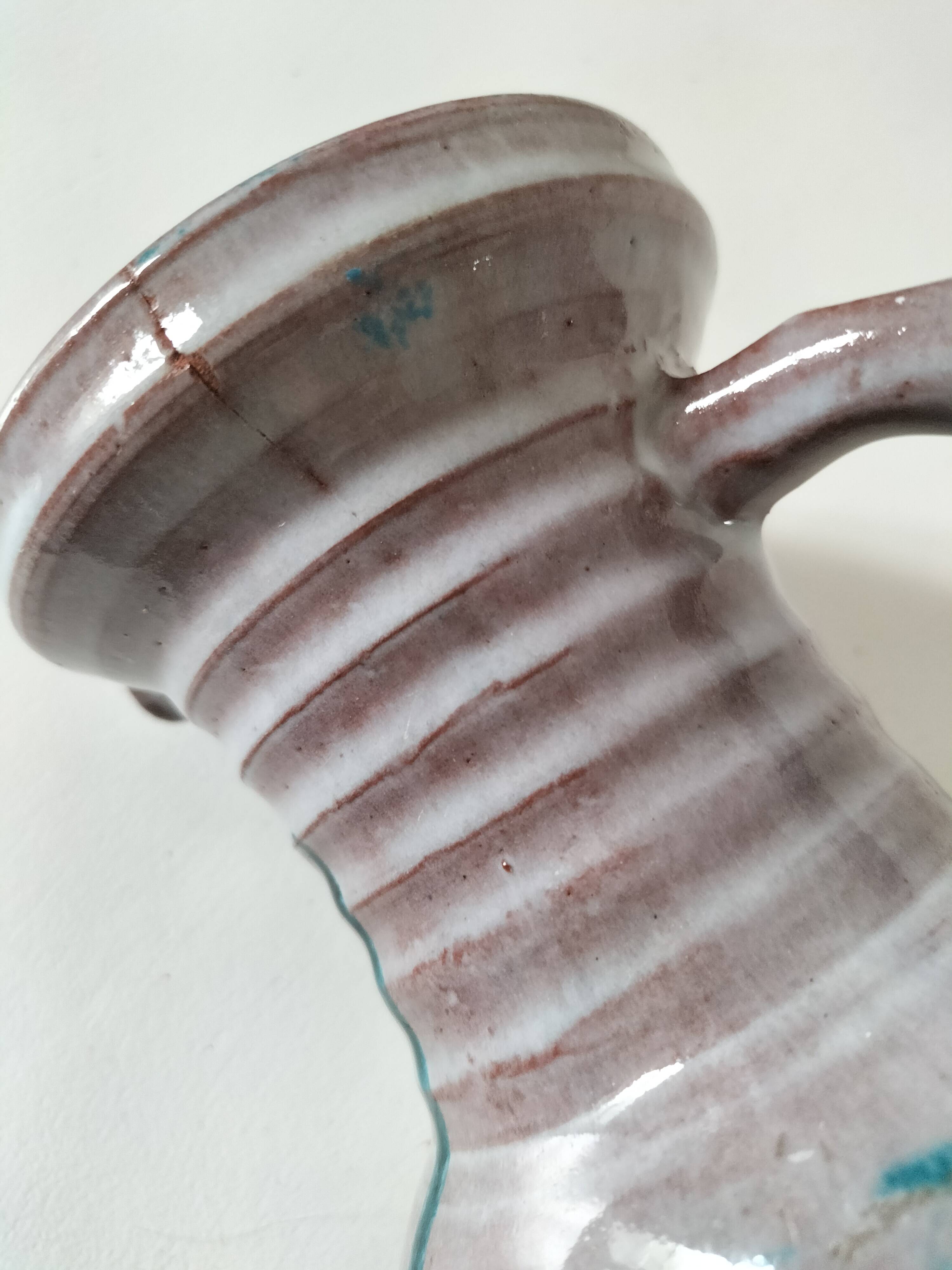 Glazed ceramic pitcher by Pichet Accolay, circa 1955–1965.
