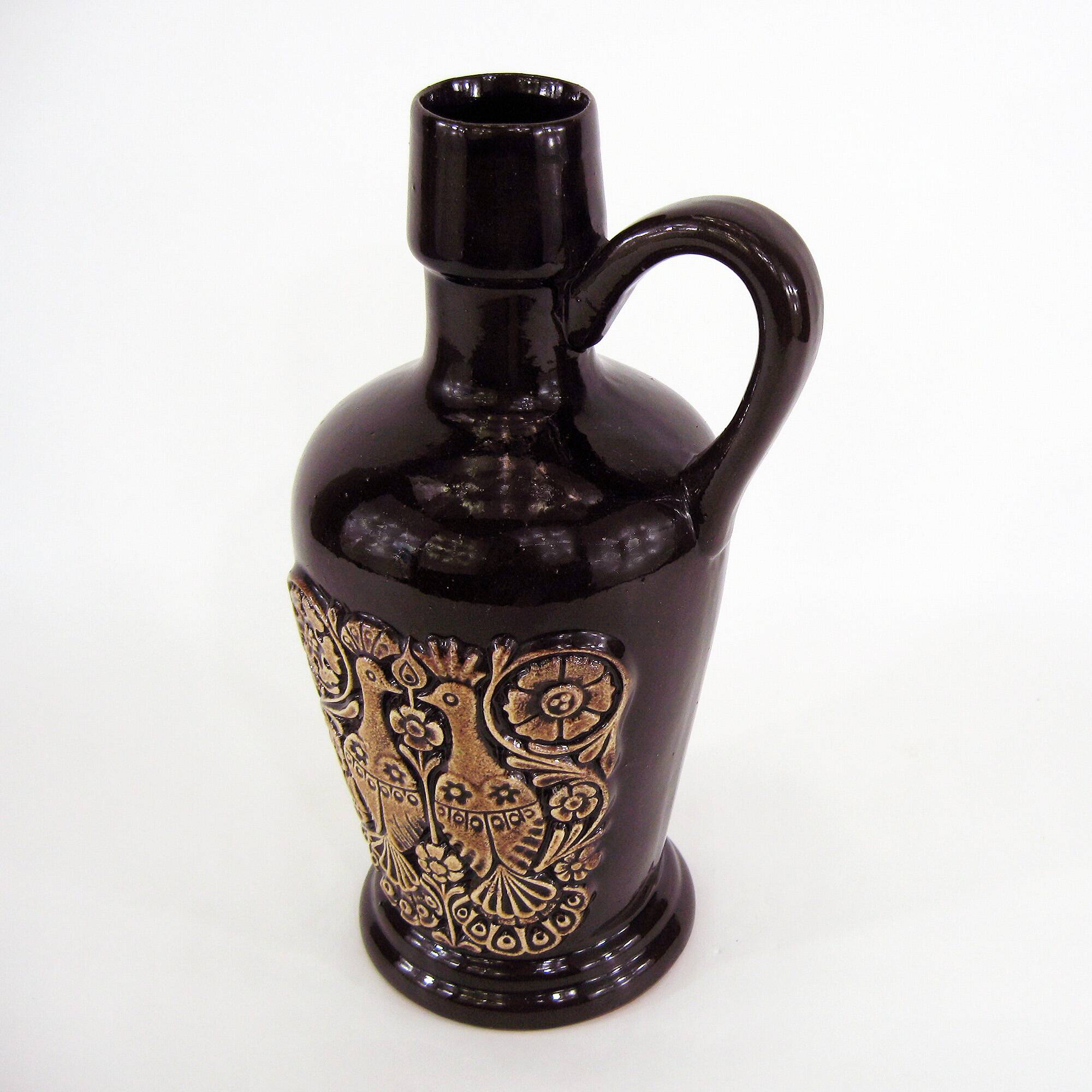 Ceramic pitcher vase - bird and flower decor - vintage 70s